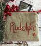 Christmas Reindeer Appliquéd Small Linen Purse  - Image 2