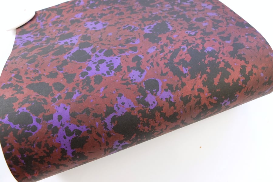 Metallic red and purple animal print pattern A4 Marbled paper sheet 