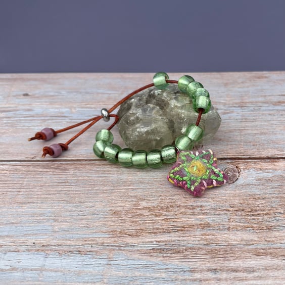 Bead and Felted Charm BoHo style Bracelet - Purple Star