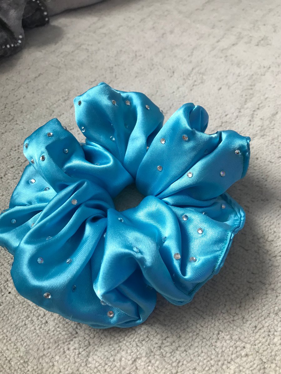 Large diamanté blue silk scrunchie