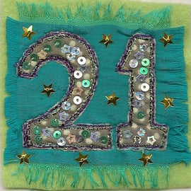 Sparkle green 21st birthday card