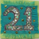 Sparkle green 21st birthday card