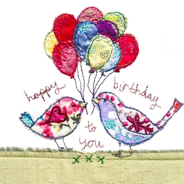 Birds and Balloons, handmade birthday card