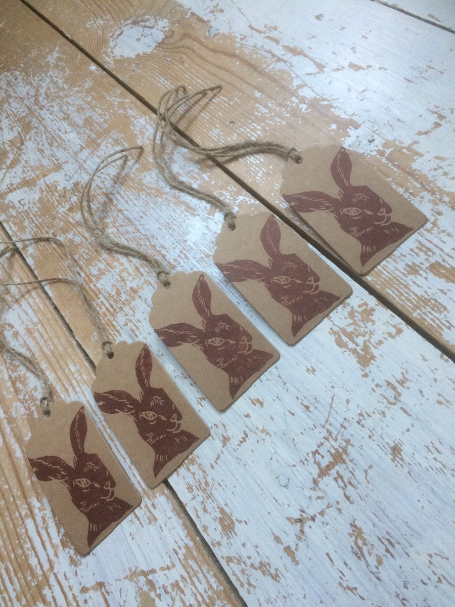 Hand Printed Hare Gift Tags 