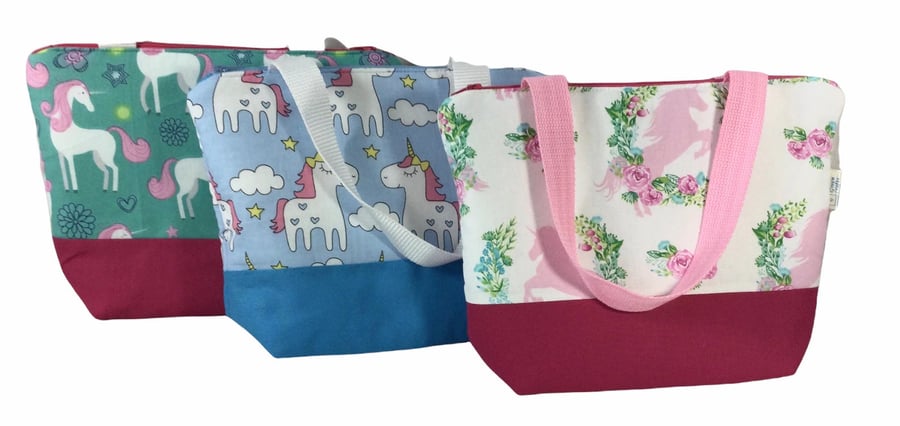 Childrens unicorn toiletries bag with wipe clean lining and handles, girls wash 