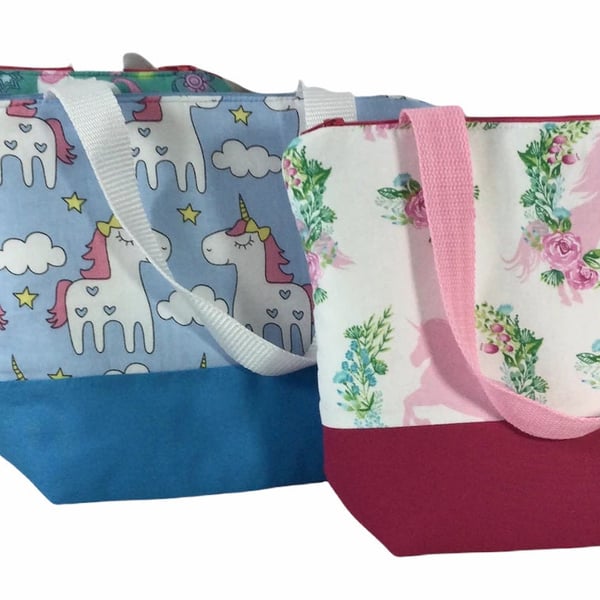 Childrens unicorn toiletries bag with wipe clean lining and handles, girls wash 