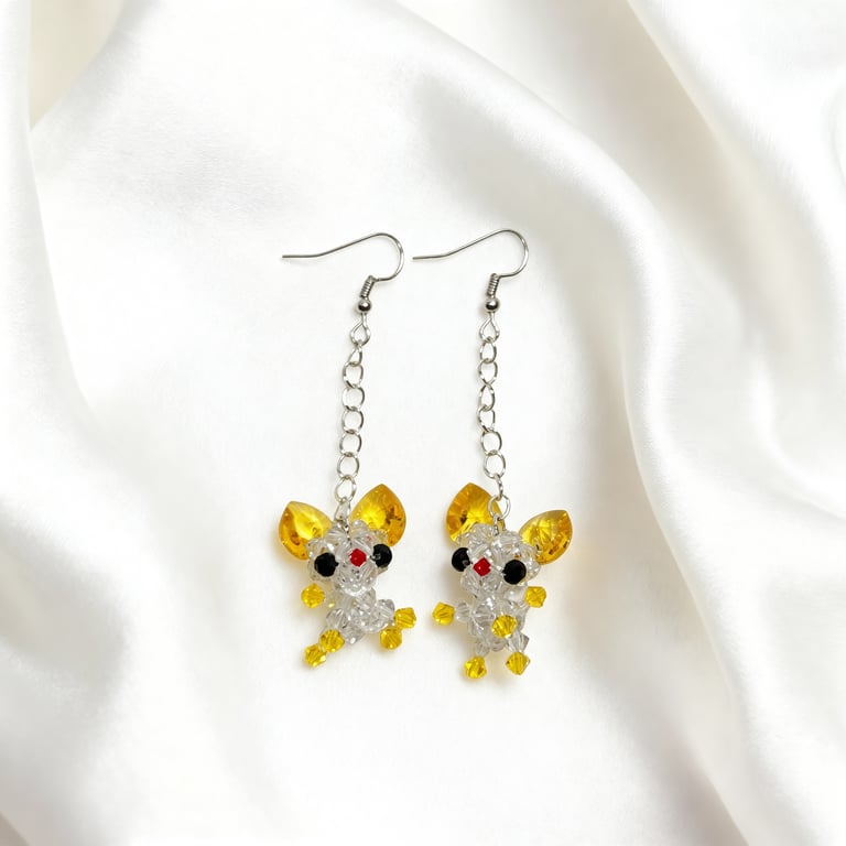 Beaded Chihuahua Earrings with Swarovski Hearts
