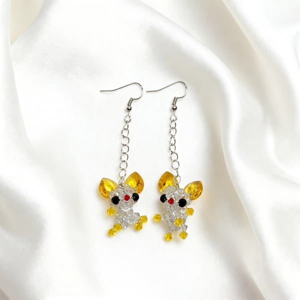 Beaded Chihuahua Earrings with Swarovski Hearts