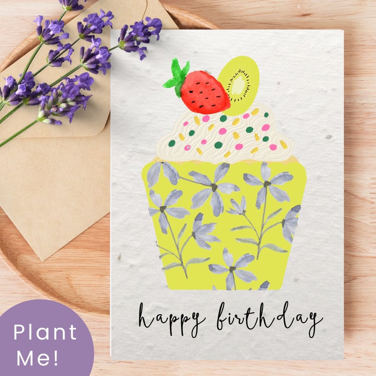 Plantable Cupcake Birthday Card, Wildflower Seed Paper