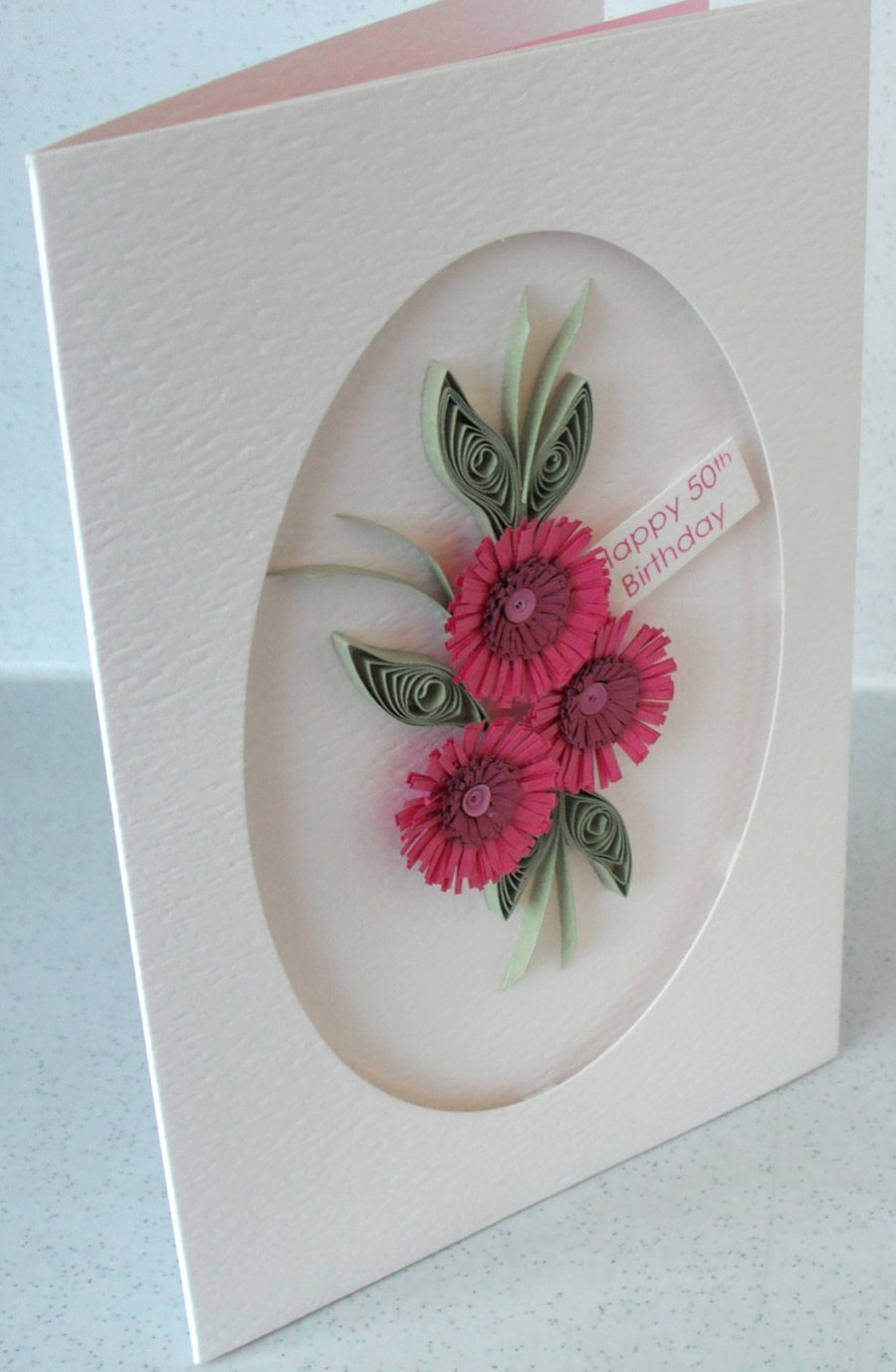 Quilled 50th birthday card, any age, personalised
