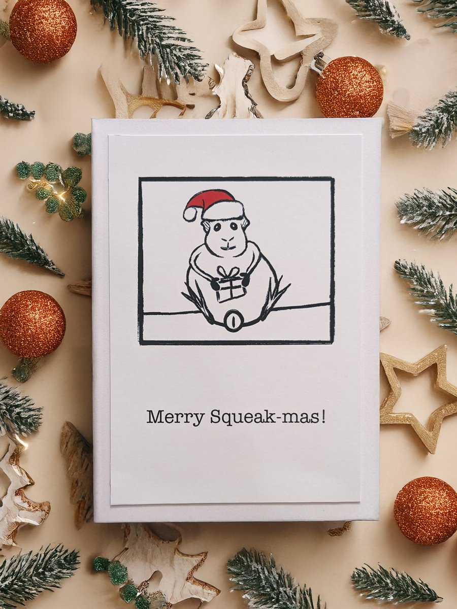 Merry Squeak-mas! Christmas Guinea pig blank card 7x5"