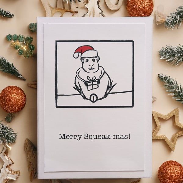Merry Squeak-mas! Christmas Guinea pig blank card 7x5"