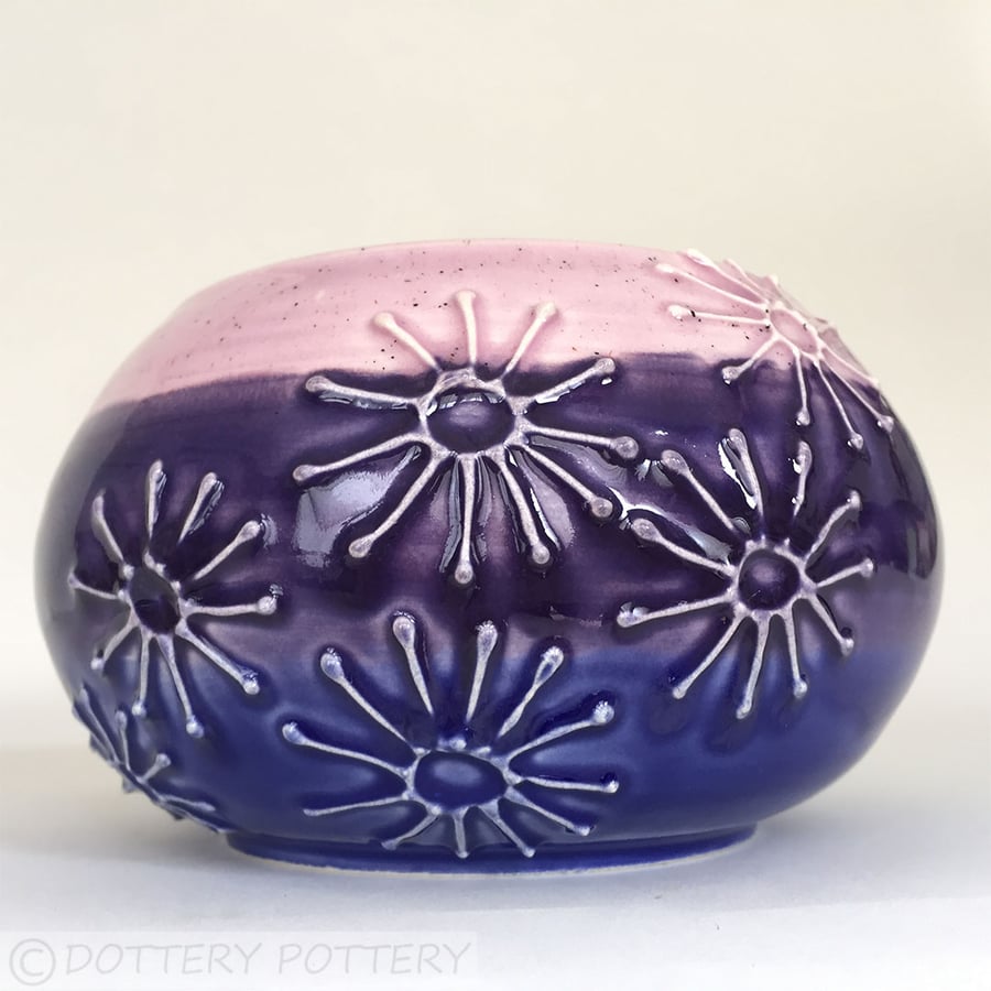 Purple ceramic pot pottery bowl beautiful raised pattern plant pot cactus 