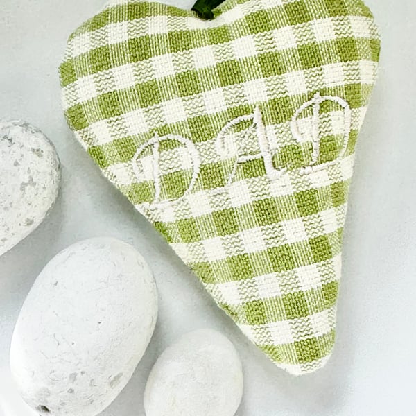 SALE - MIDI HEART - 'DAD' in lime-green gingham