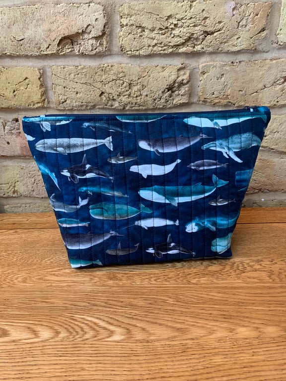 Whale Print Fabric Quilted Wash Bag
