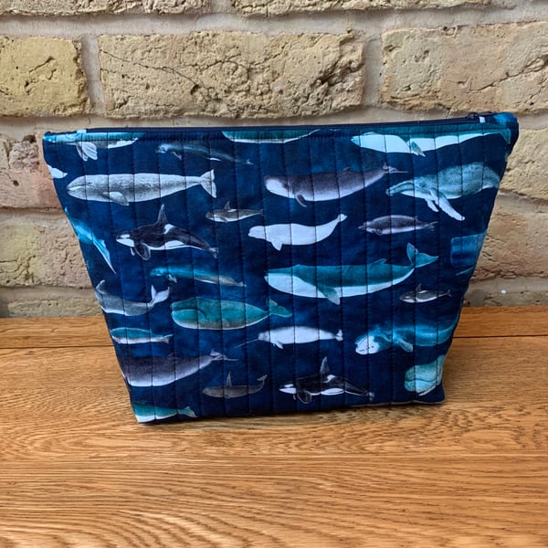 Whale Print Fabric Quilted Wash Bag