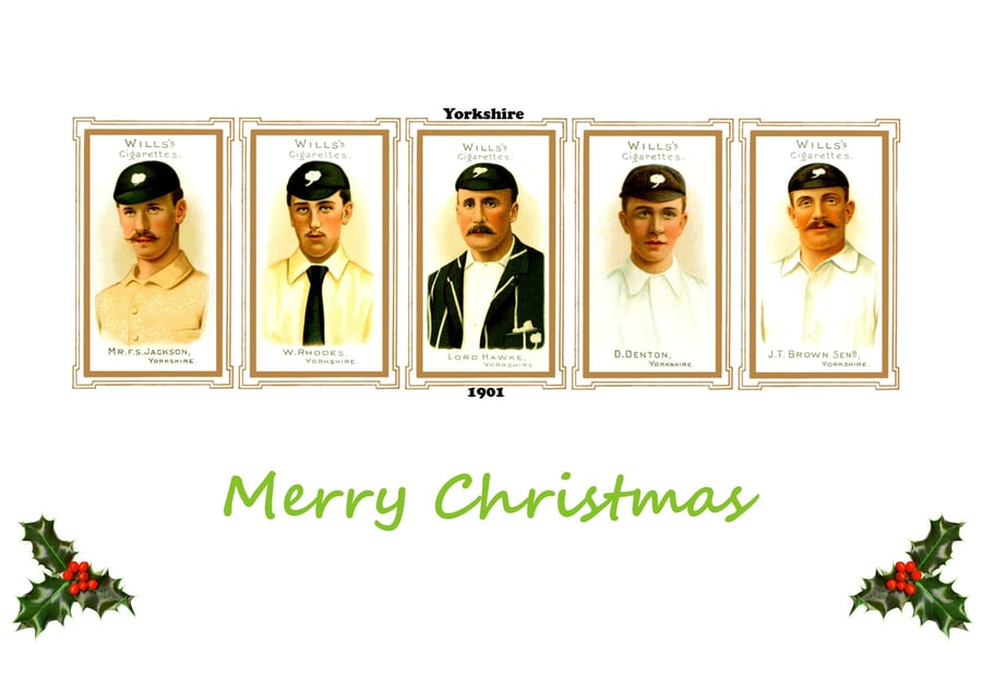 Christmas card cricket vintage 1901 design. Yorkshire  FREE UK P&P