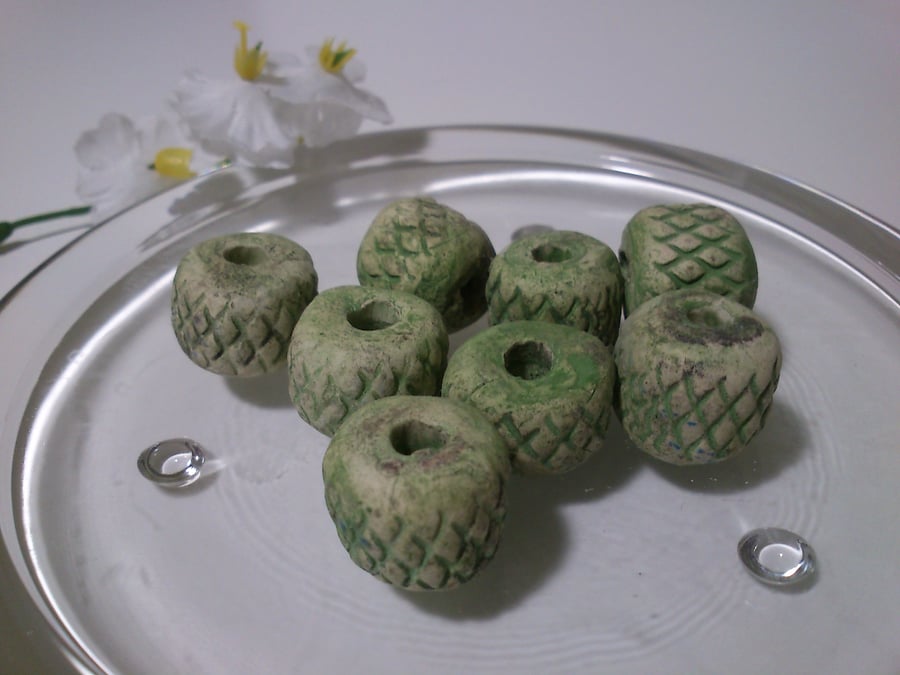 Rustic Green textured beads