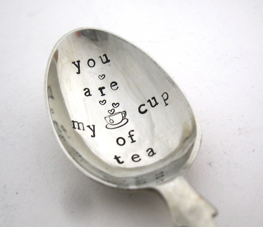 Handstamped Teaspoon, You Are My Cup of Tea, Vintage Valentine Spoon