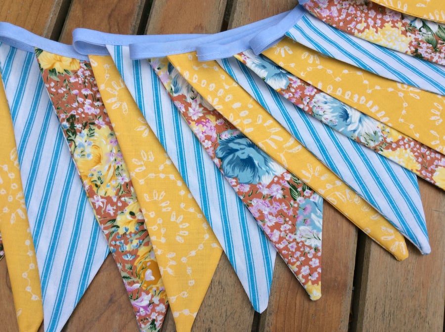 Bunting - 12 flags 8ft long,yellow, blue and browns brightens up any room