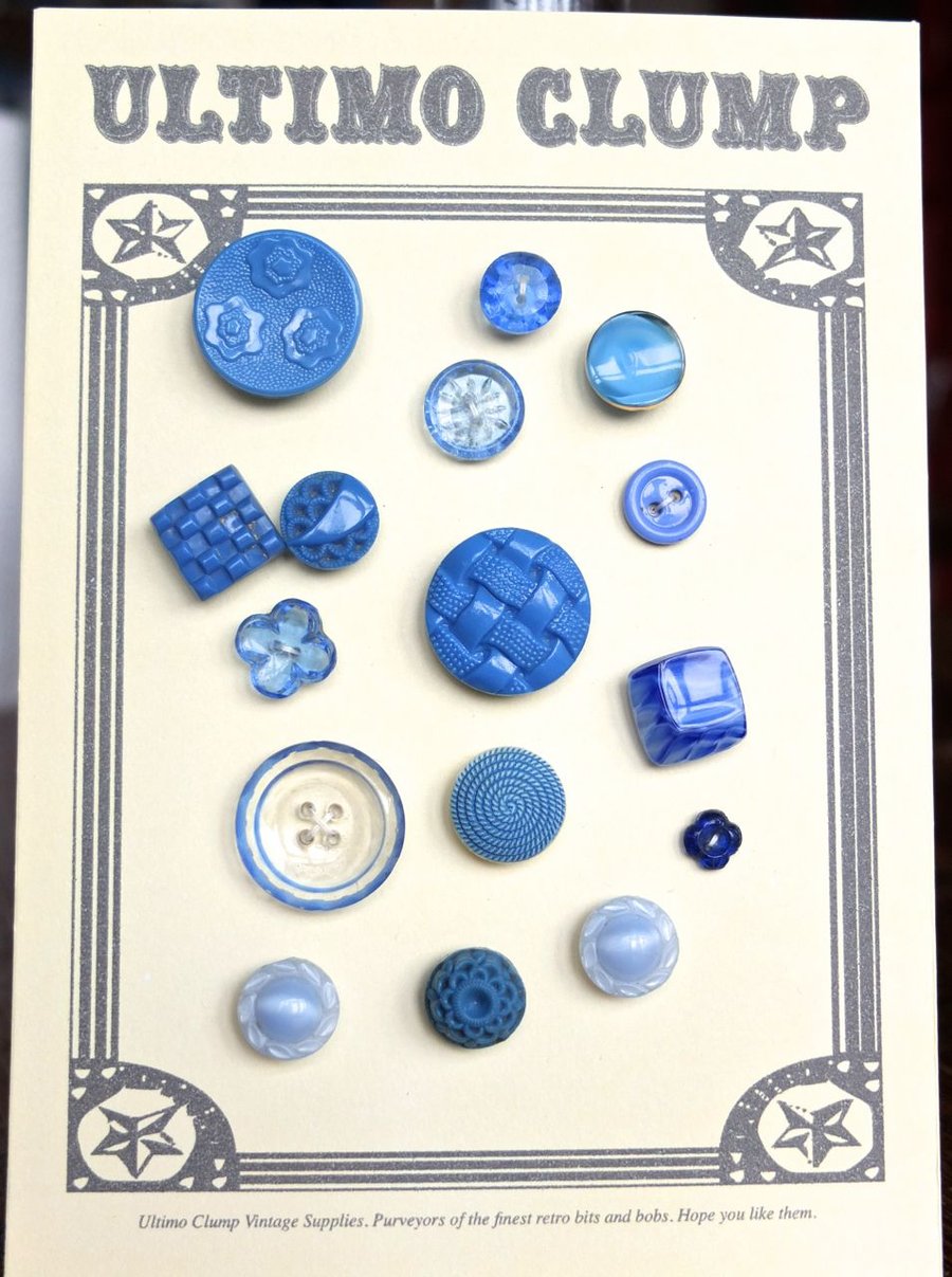 16 Vintage Blue Glass Buttons
