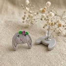 Grey Bunny Stud Earrings - Handmade Easter Rabbit Jewellery