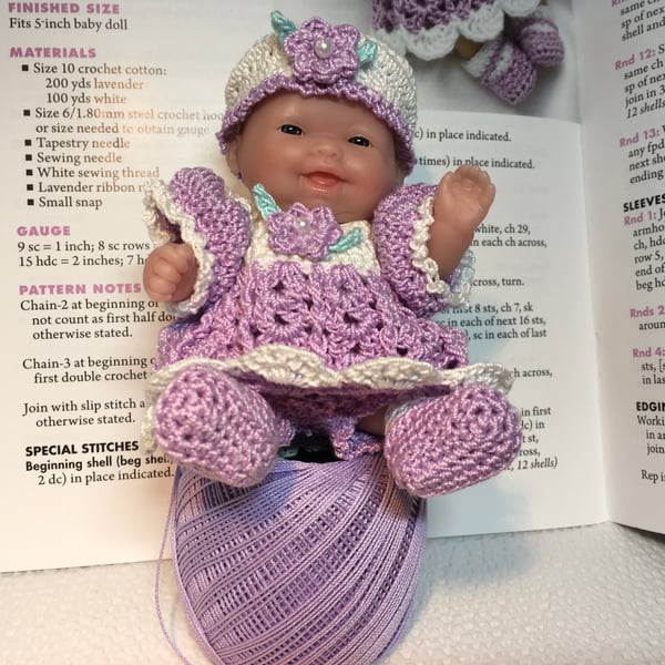 Berengeur Lots to Love 5” Baby Doll in Itty Bitty Crocheted Outfit, Moses Basket