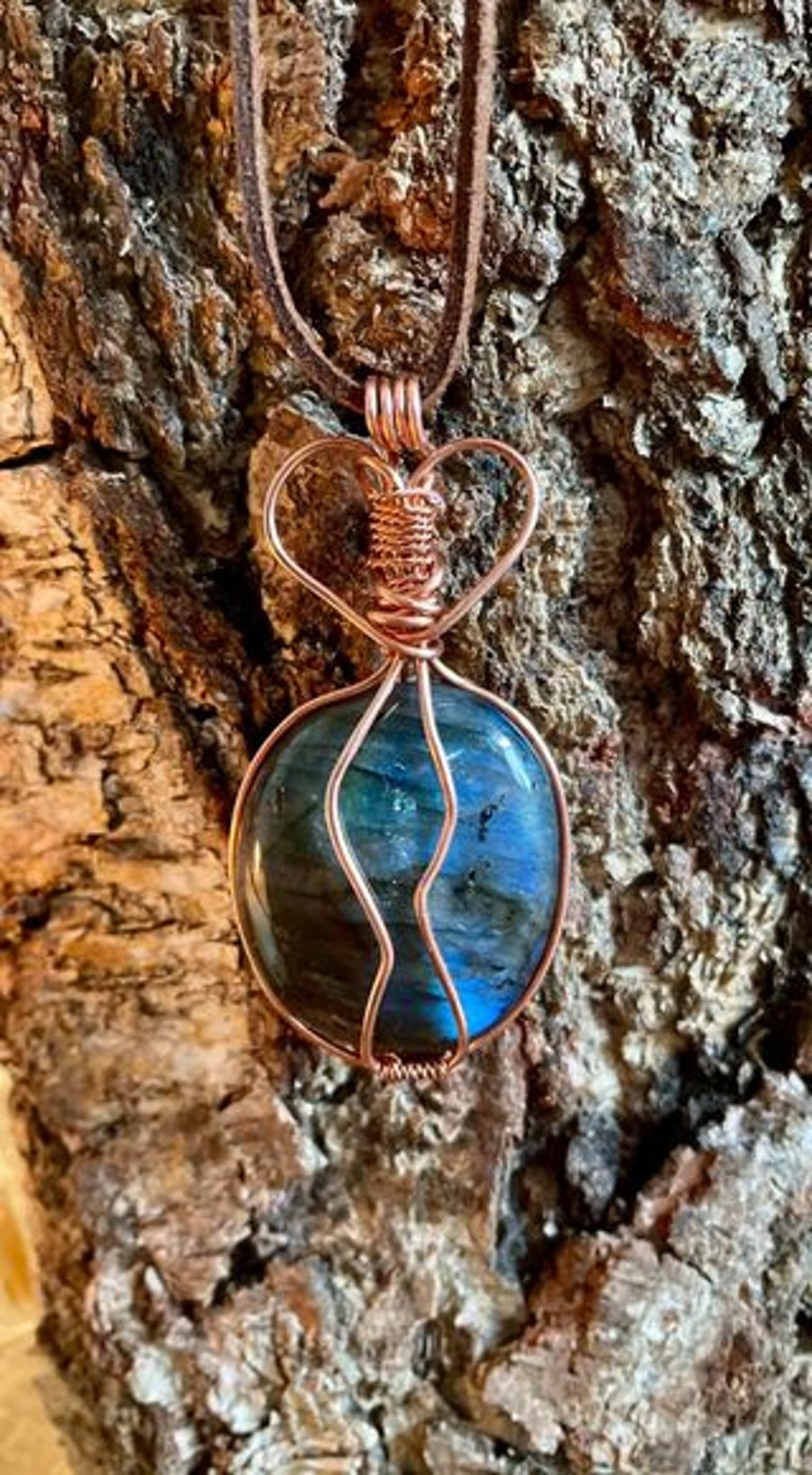 Copper Wire wrapped Labradorite Pendant 
