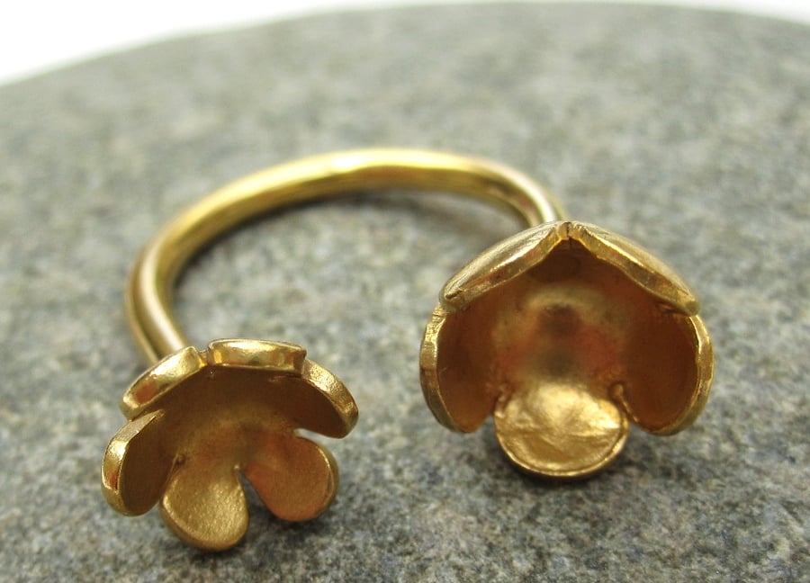 Open Ring - Gold plated silver copper Flower Ring - (made by artist maker)