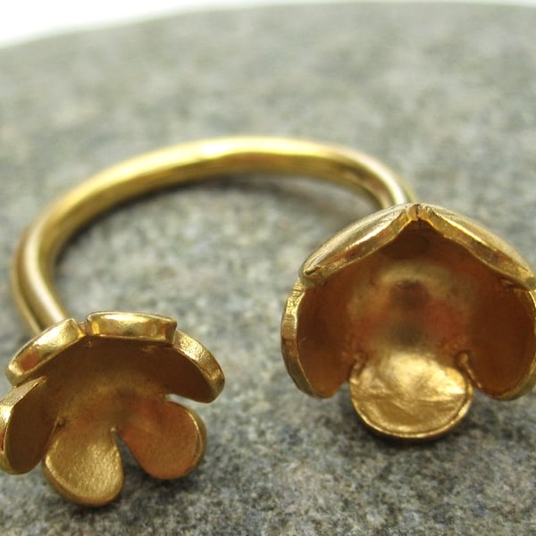 Open Ring - Gold plated silver copper Flower Ring - (made by artist maker)