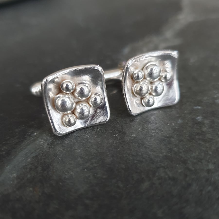 Square cufflinks, Recycled silver, Fathers day gift, Hallmarked mens jewellery