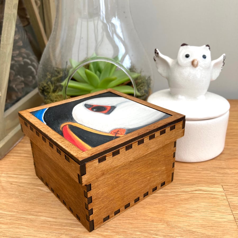 Puffin wooden trinket box 