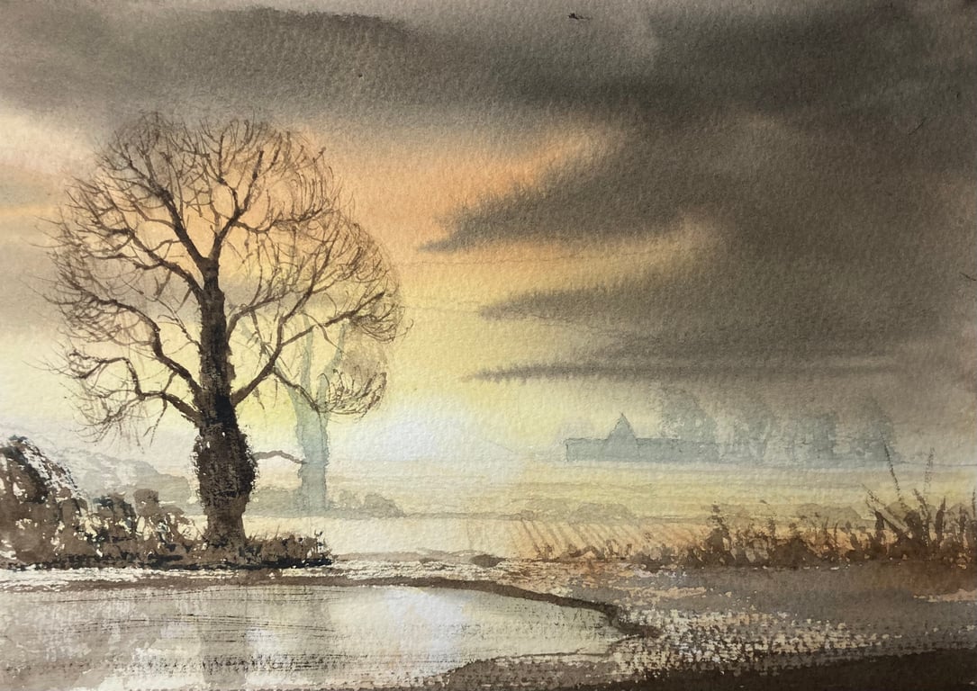 Early morning sunrise (Original watercolour painting) watercolor, wall art