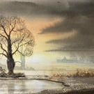 Early morning sunrise (Original watercolour painting) watercolor, wall art