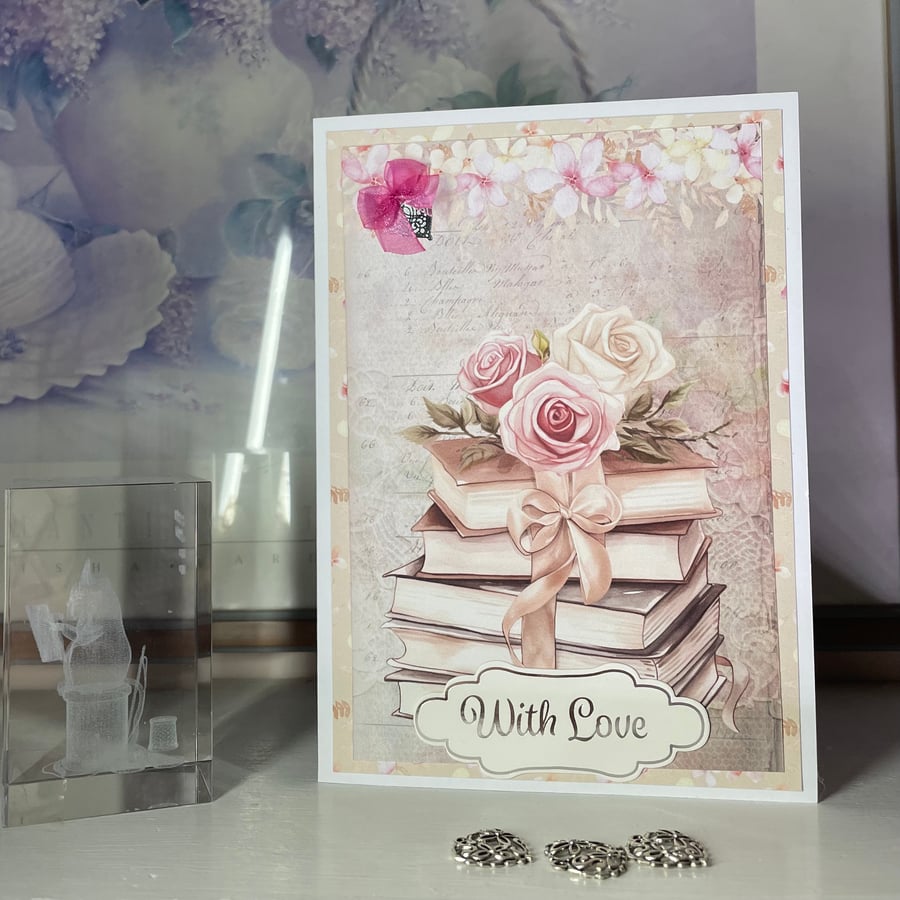 With Love Books and Roses Greeting Card PB1