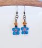 Deep sky blue boho flower earrings - Image 4