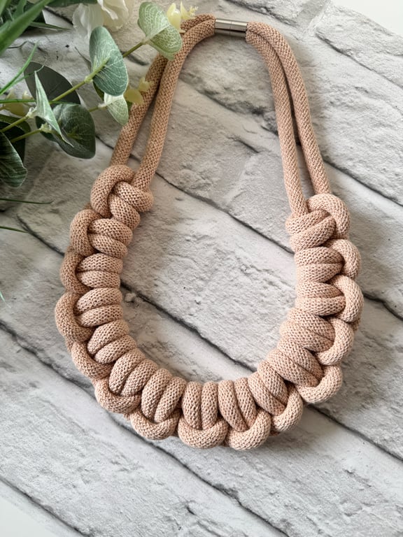 Chunky Woven Cotton Cord Necklace - Biscuit
