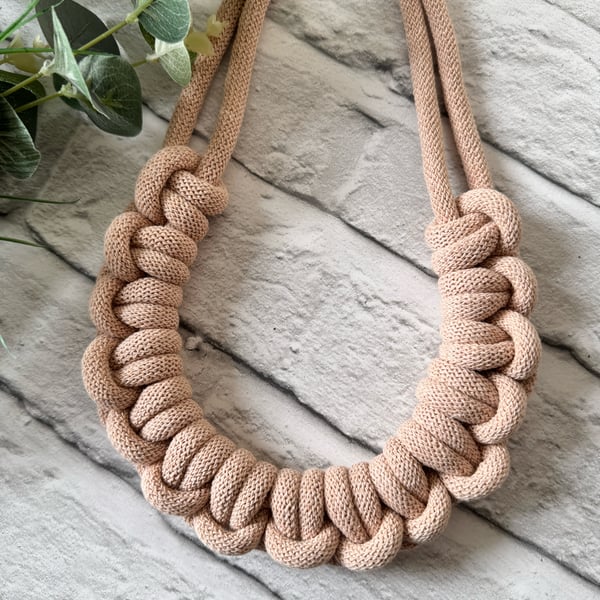 Chunky Woven Cotton Cord Necklace - Biscuit