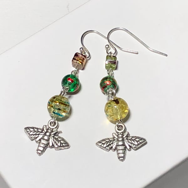 Crackle glass Bumble Bee earrings 