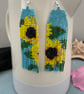 Beaded fringe earrings, Sunflower design, boho dangle fringe earrings, gift her - Image 3