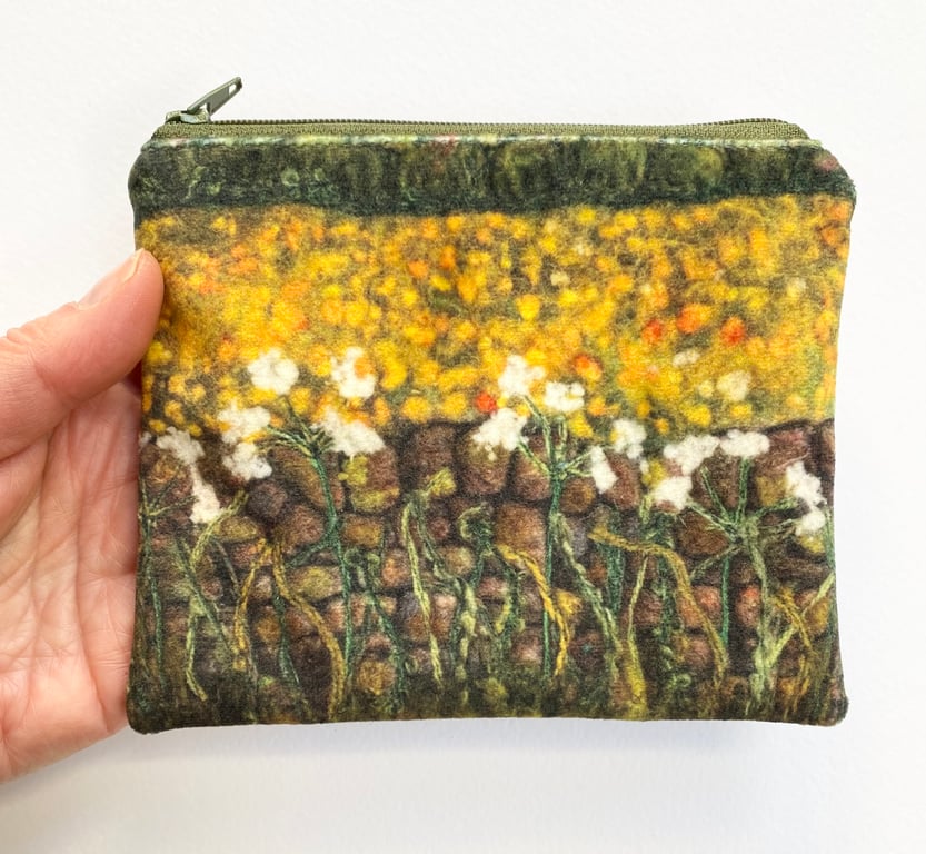 Velvet buttercup field coin purse, card holder, mobile phone bag, makeup bag. 