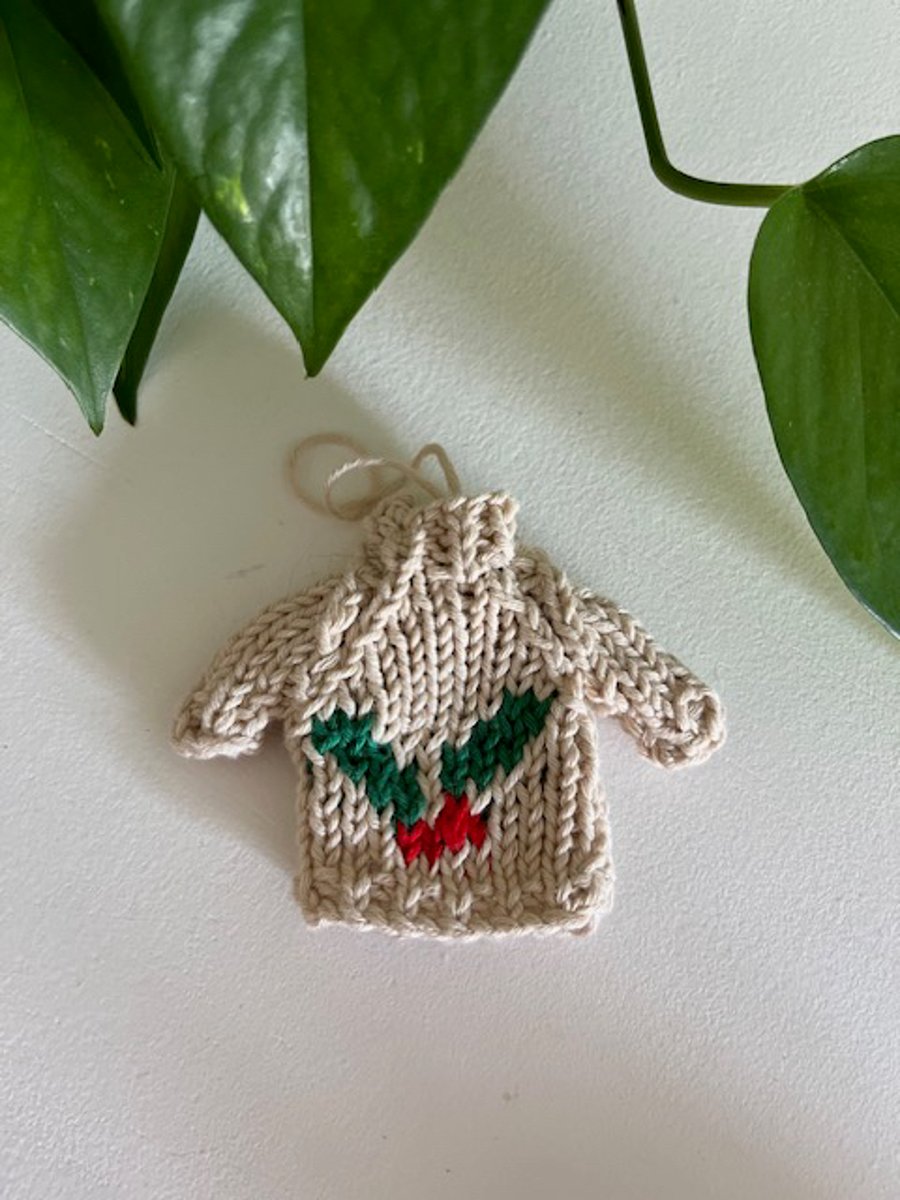 Hand knitted Mini Christmas jumper, Christmas tree decoration