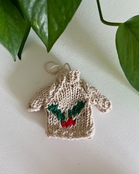 Hand knitted Mini Christmas jumper, Christmas tree decoration