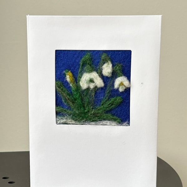 Seconds Sale. Needlefelted Snowdrops Greetings Card. Flower and Nature Lovers. 