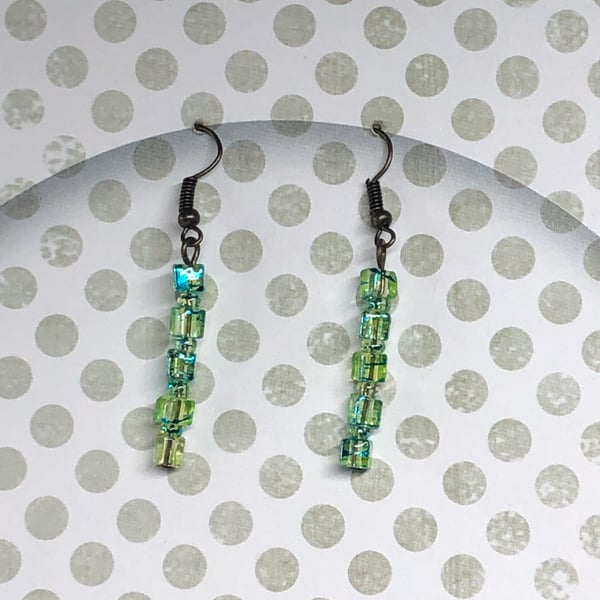 Lime green glass cube earrings