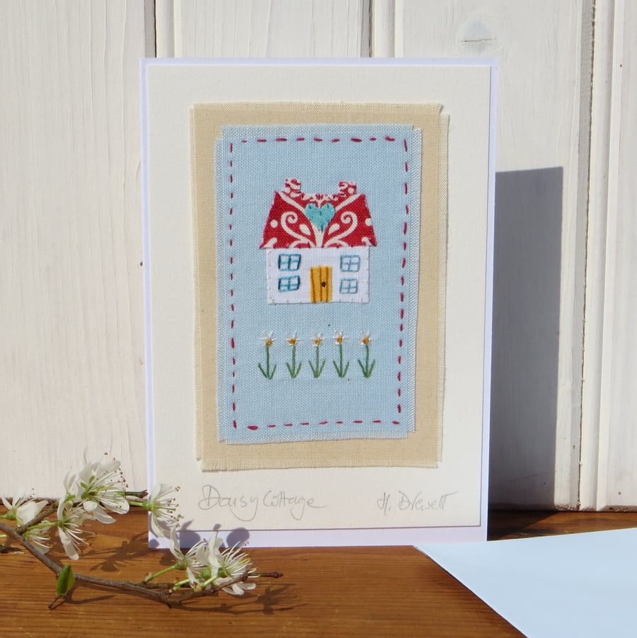 Daisy Cottage hand-stitched card for any occasion, pretty and detailed