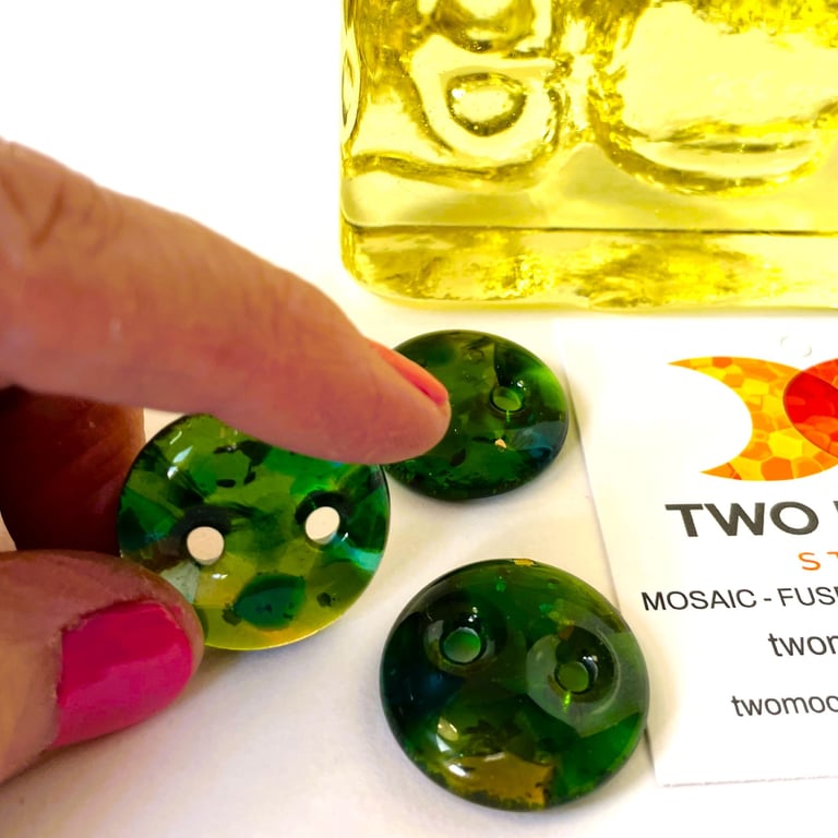 Set of 3 handmade green glass buttons