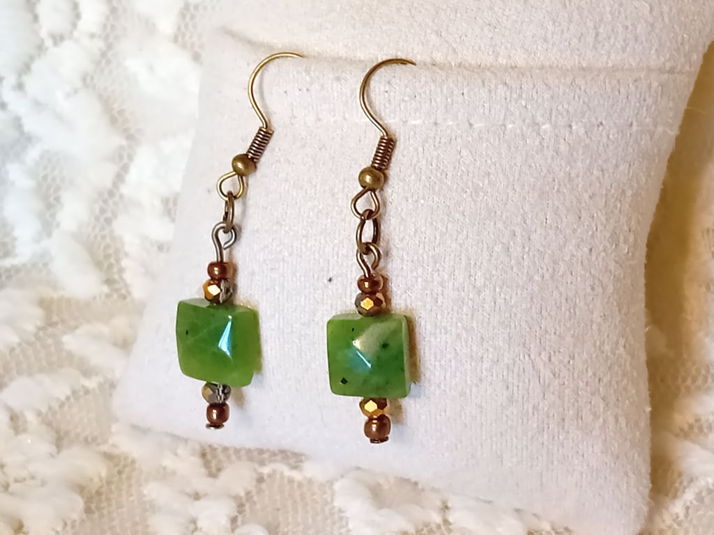Nephrite Jade with Austrian Crystal Earrings