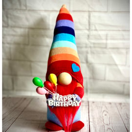 Handmade Happy Birthday Nordic Gnomes with Balloons, Gonk, Swedish Tomte
