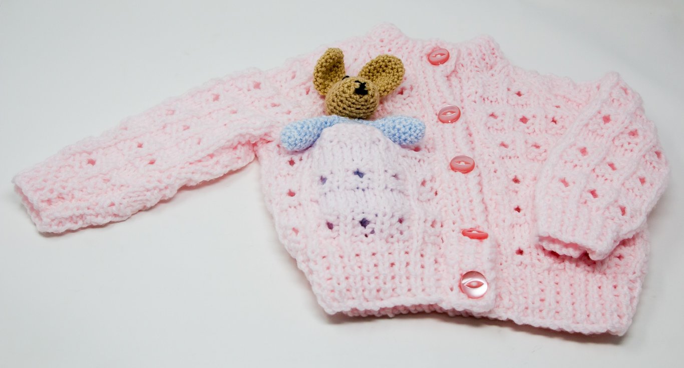 Pastel Pink Chunky Baby Cardigan with Bunny